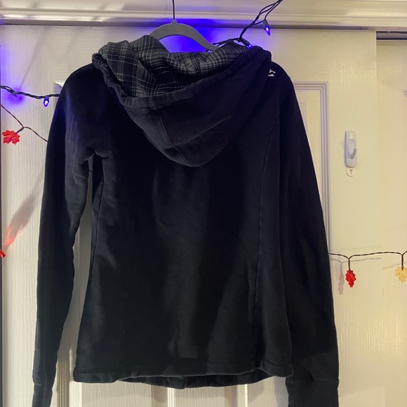 Black Billabong sweatshirt-material button-up hoodie. Wooden buttons, Size M - Picture 5 of 8